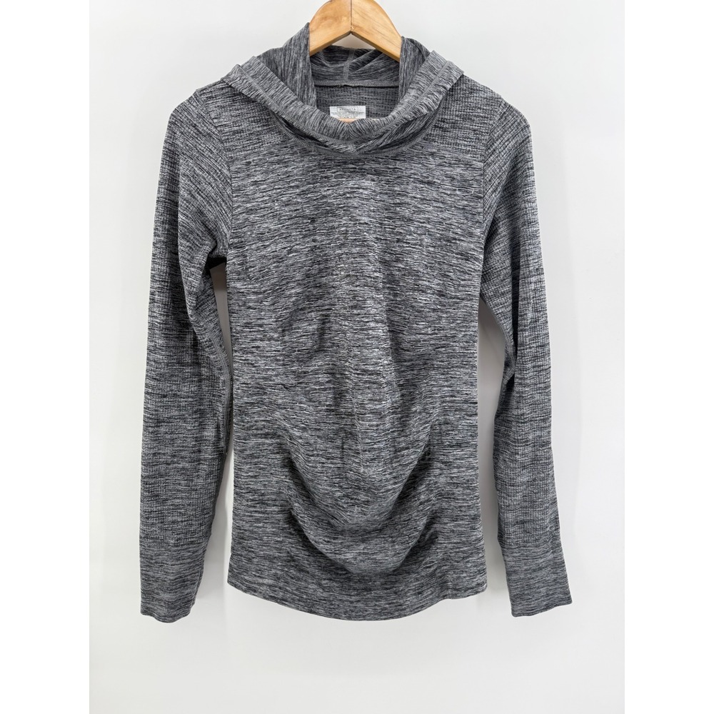 Athleta Gray Space Dye Neck Hoodie Ruched Back Thumbholes L
